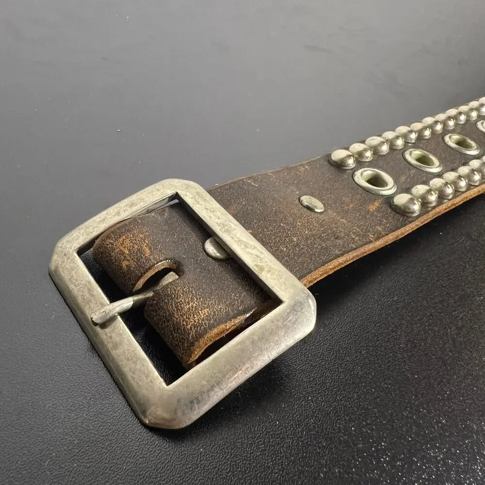 HTC Hollywood Trading Company Studded Grommet Leather Belt Brown 40